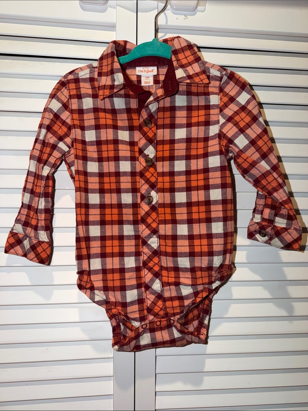Orange Plaid Button-Front Baby Shirt Bodysuit